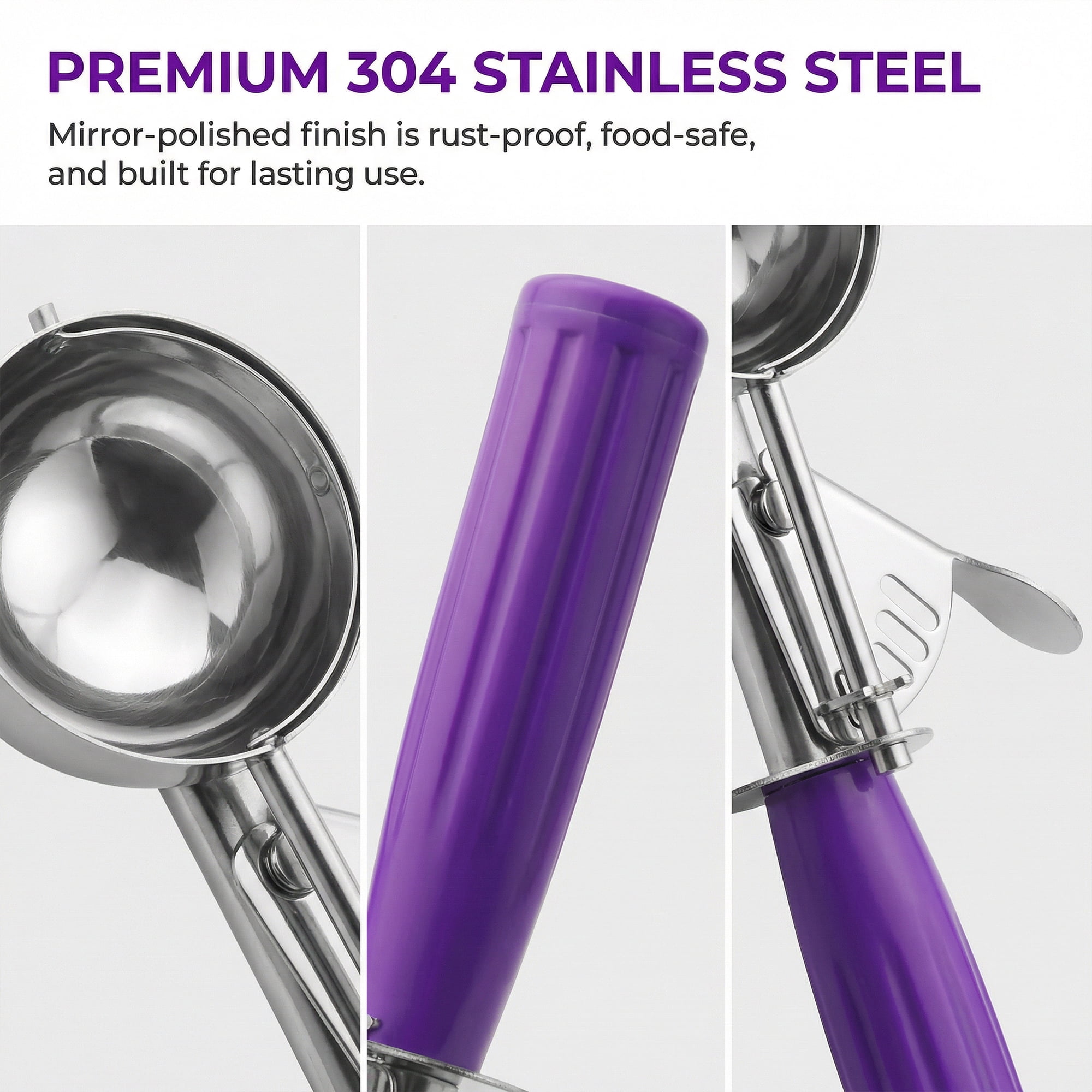Unique Bargains Stainless Steel Ice Cream Scoop Purple 7.7in