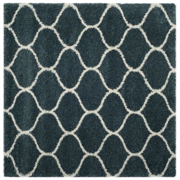 SAFAVIEH Hudson Arline Plush Geometric Shag Area Rug, Slate Blue/Ivory, 5' x 5' Square
