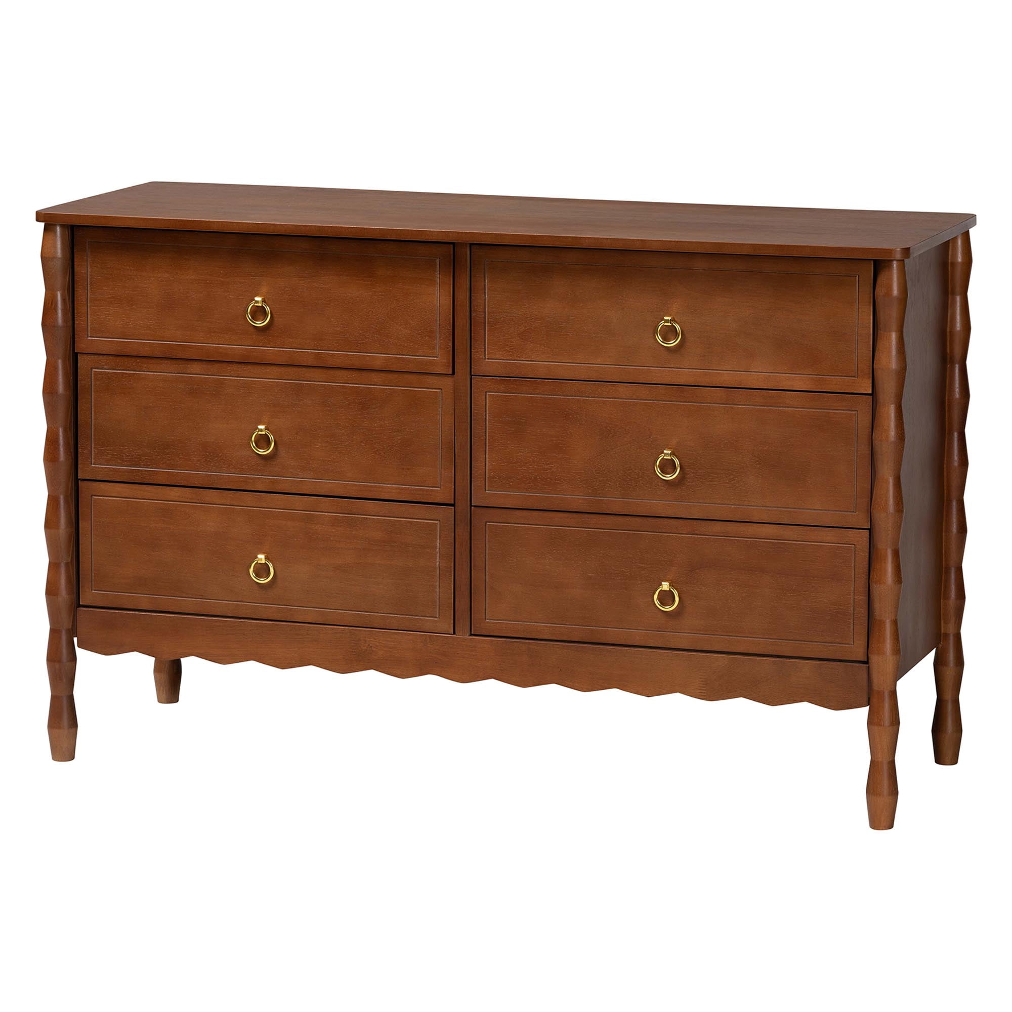 Baxton Studio Seamus Mid-Century Modern Bedroom Set, 4-Piece Set with Two Nightstands, Queen, Walnut Brown