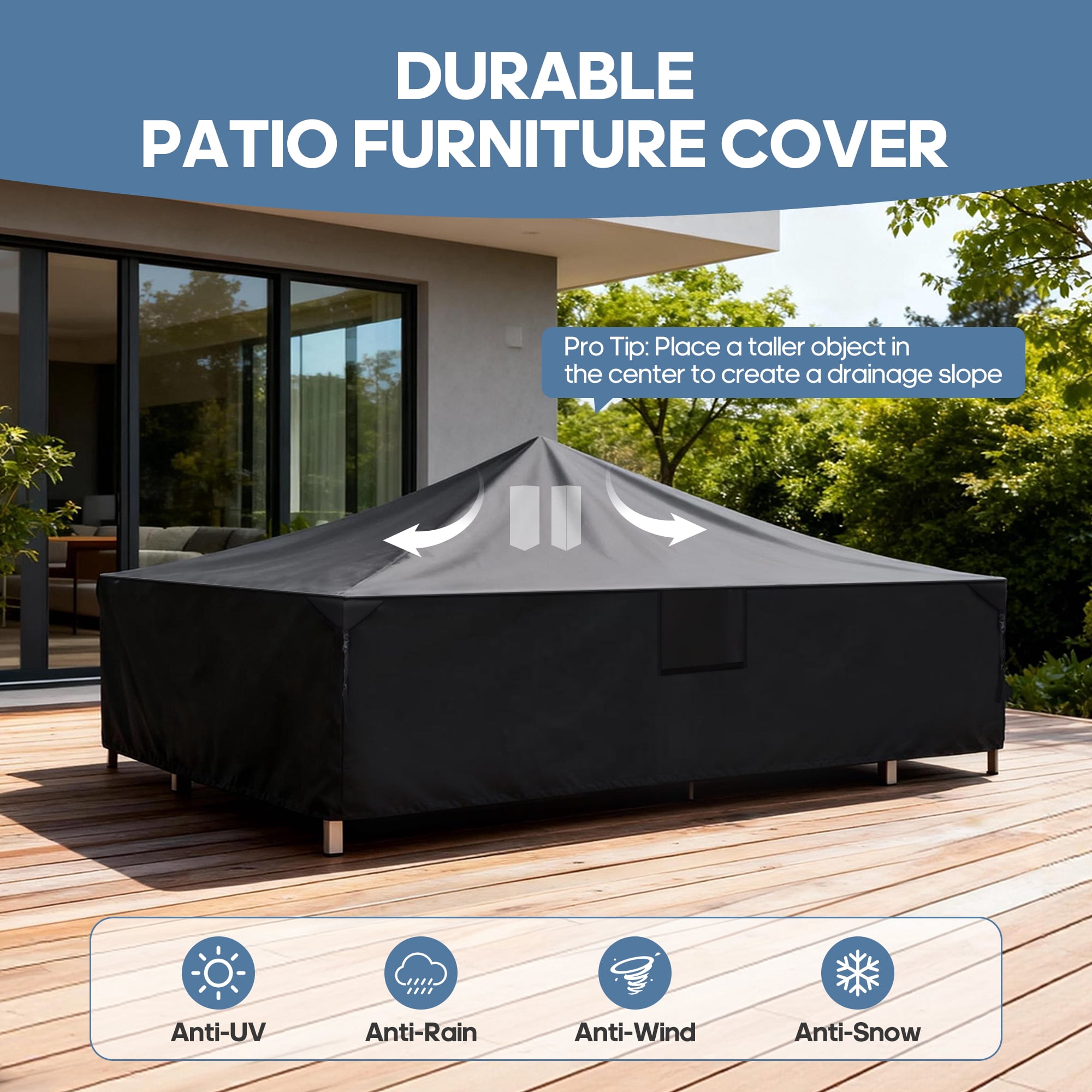 SHOUFTW Patio Furniture Cover, Rectangular Heavy Duty 600D Waterproof & UV Resistant Outdoor Covers, Dining Table & Chair Set Protection