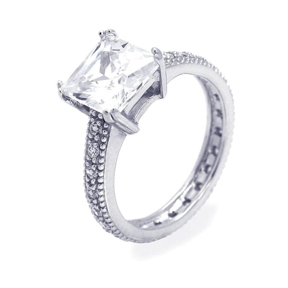 Sterling Silver 925 Rhodium Plated Princess Cut Solitaire Ring White CZ Jewelry Female Size 5