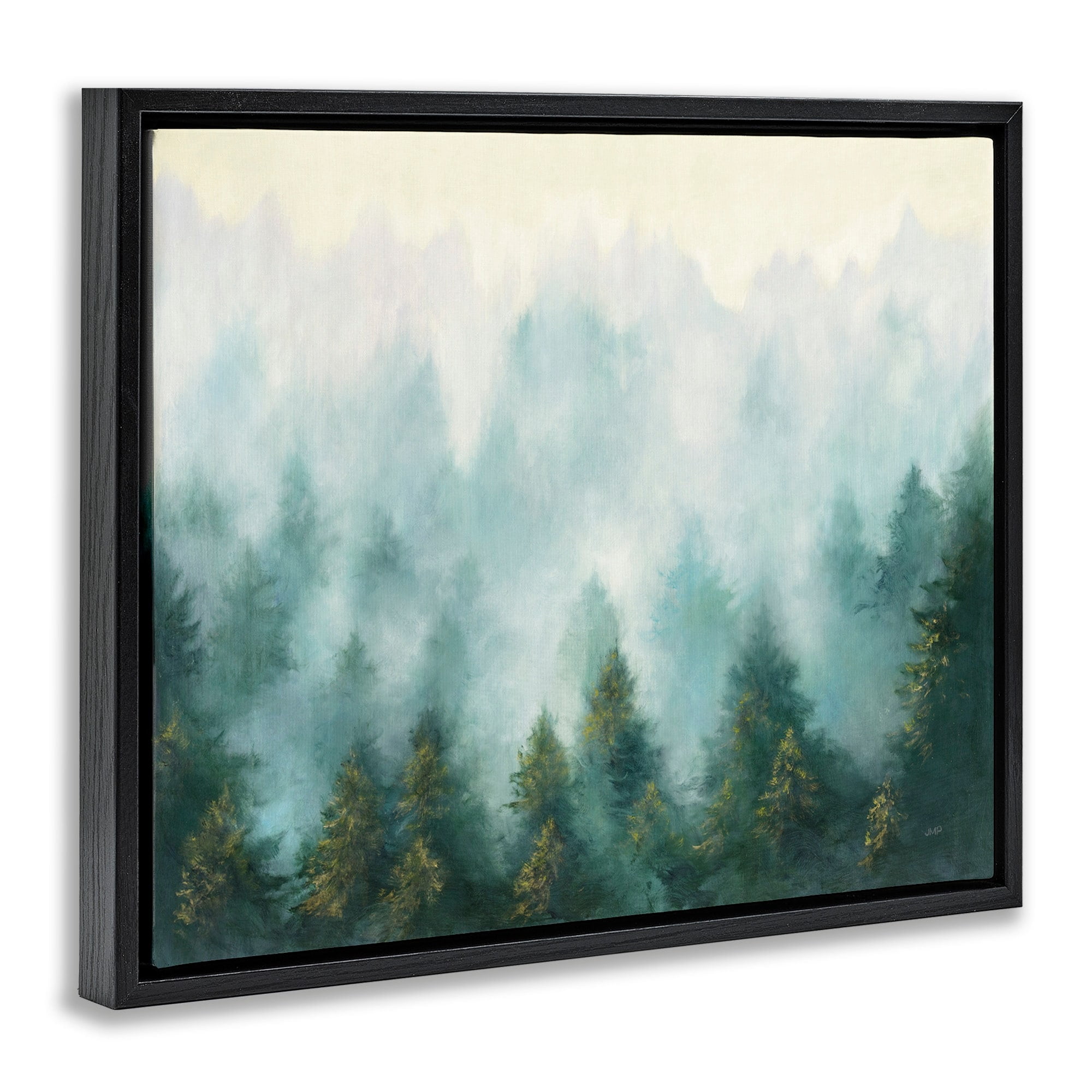 Stupell Industries Abstract Pine Forest Landscape with Mist Green Painting Jet Black Framed Floating Canvas Wall Art, 16x20, by Julia Purinton