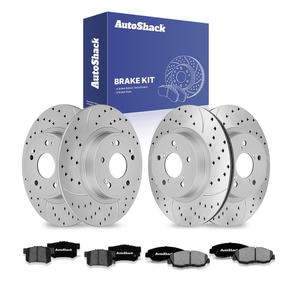 AutoShack Front Vented & Rear Solid Drilled & Slotted Coated Brake Rotors Silver Matte Finish Premium Ceramic Pads 12-PC Brake Kit Replacement for 2006-2007 Honda Accord TurboGuard