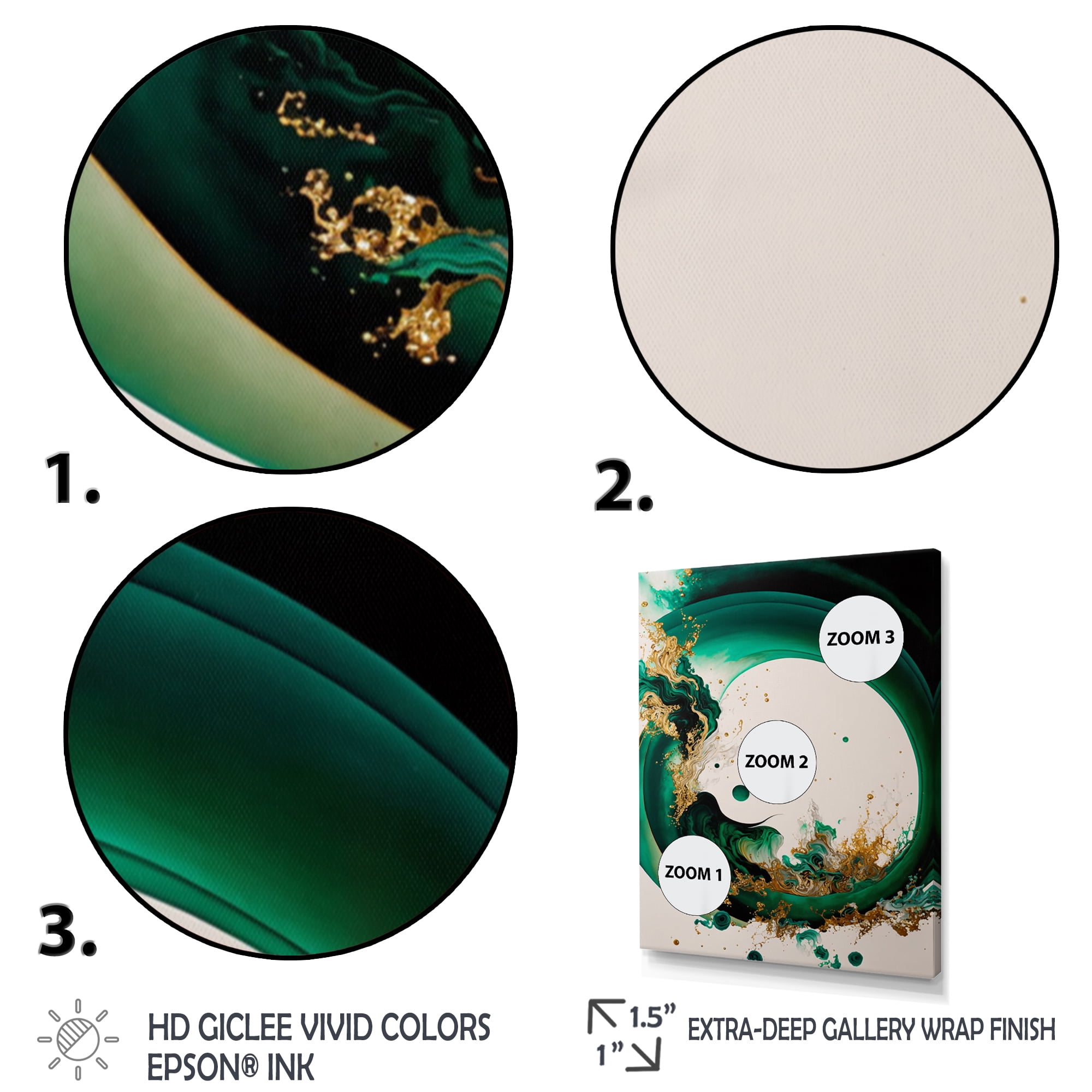 Designart Emerald Green And Gold Abstract Waves II Canvas Wall Art