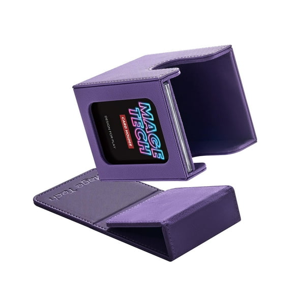 Mage Tech Commander Deck Box Lite - Card Display with Mini Snap Card Holder & Removable Cover Fits 100+ Single-Sleeved Cards Ideal for MTG PTCG OPCG SWU & More(Purple)