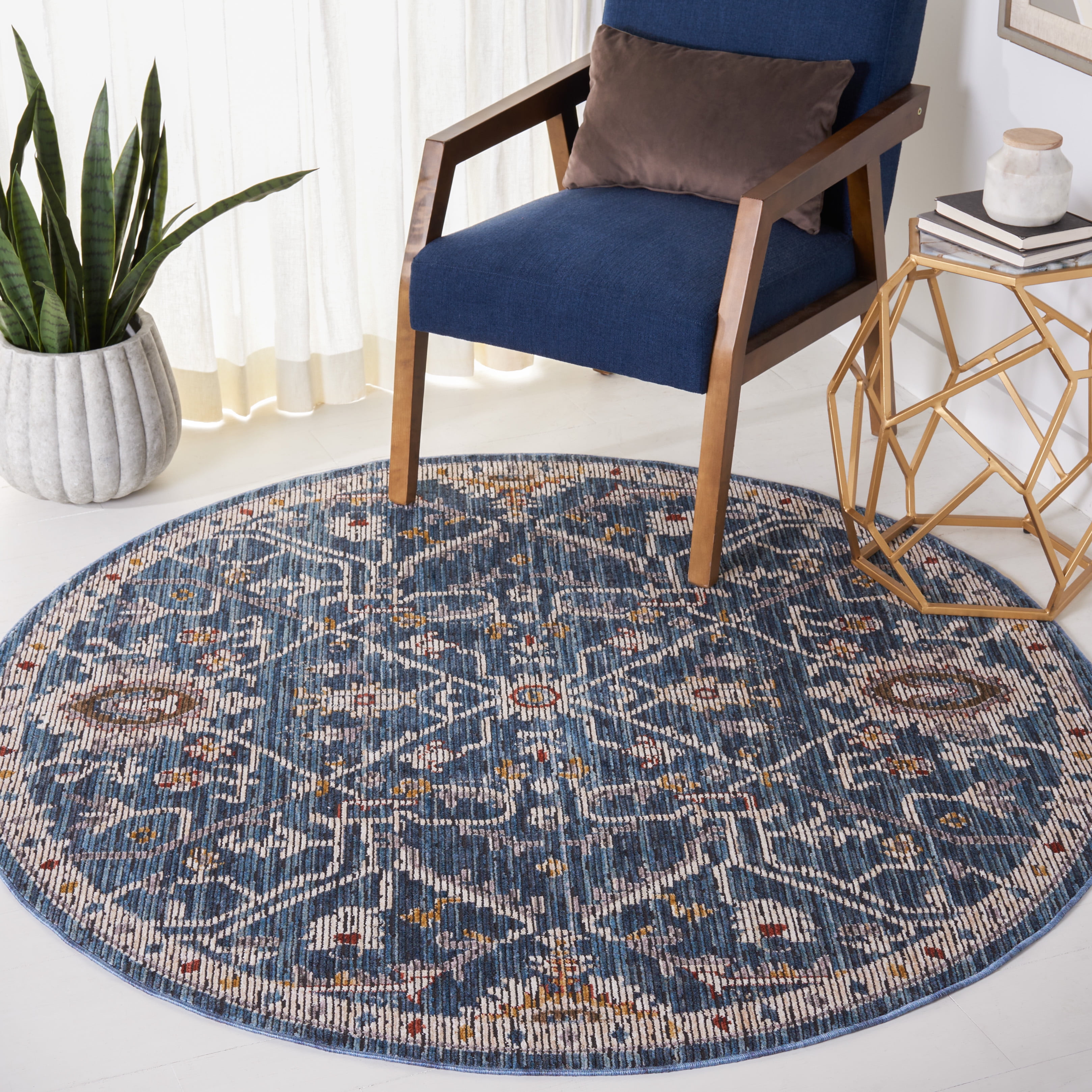 SAFAVIEH Sierra Jayma Abstract Area Rug, Blue/Ivory, 6' x 6' Round