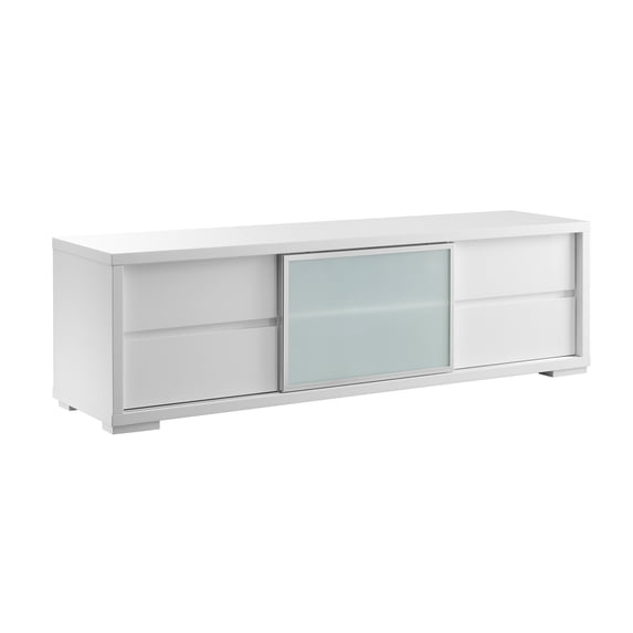 Casabianca Home PINETO entertainment center in high gloss white lacquer with white frosted glass.-Color:High Gloss White Lacquer,Size:Size