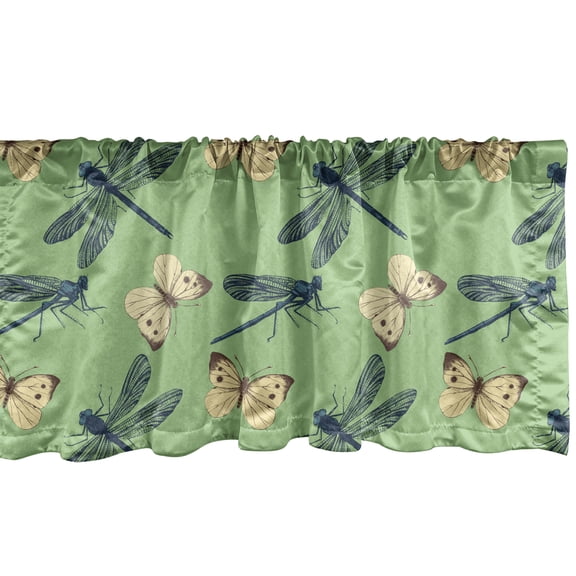 Ambesonne Dragonfly Window Valance, Random Design of Wild Nature Insects Cabbage Butterflies, Curtain Valance for Kitchen Bedroom Decor with Rod Pocket, 54" X 18", Petrol Blue Pale Green
