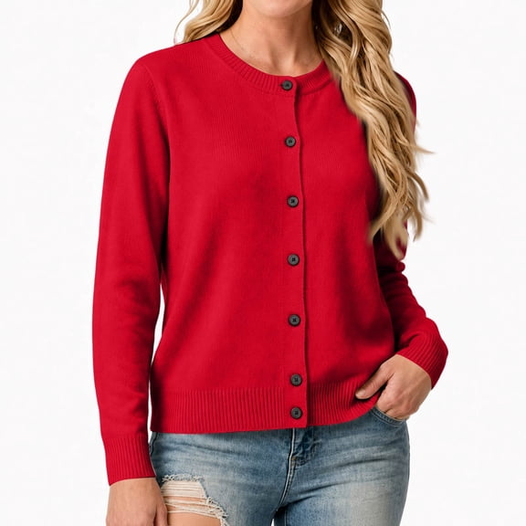 Cardigans for Women Elegant Basic Knit Long Sleeve Solid Color Button-down Sweater, XL