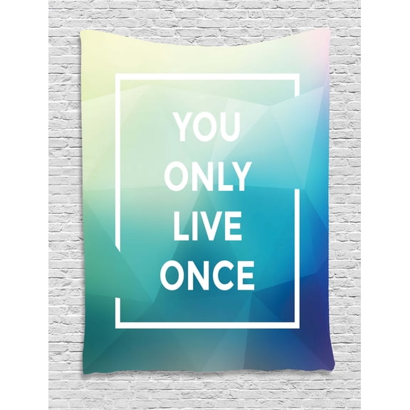 YOLO Tapestry, Typographic You Only Live Once Quote in a Square Frame on Angular Polygonal Backdrop, Wall Hanging for Bedroom Living Room Dorm Decor, 40W X 60L Inches, Multicolor, by Ambesonne