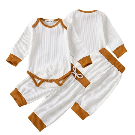 

KYAIGUO Newborn Baby Autumn Cotton Romper Jumpsuit Set for Boys Girls 2PCS Long Sleeve Soft Bodysuit Infant Cotton Onesies Jumpsuit& Waisted Pants Outfits Clothes 0-24 Months