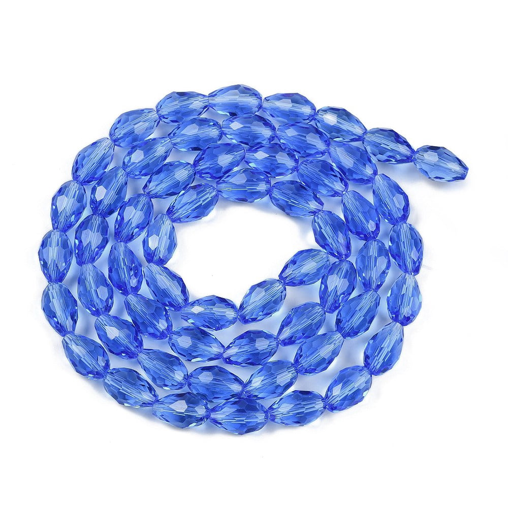 Transparent Glass Beads Strands Faceted Teardrop Royal Blue 8x6mm Hole: 1.2mm about 65~67pcs/strand 20.08 inch(51cm)