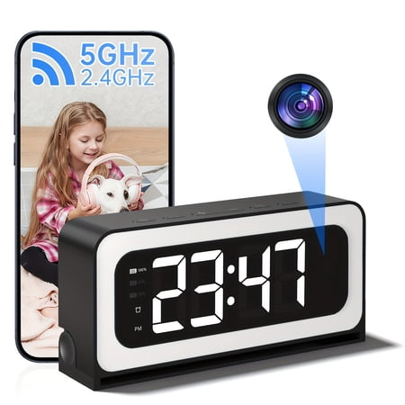 2K WiFi Clock Camera for Home, 5G&2.4Ghz Wireless Indoor Security Nanny Cam for Baby Monitor, Dog Camera with Motion Detection, Full Color Night Vision, Two-Way Talk
