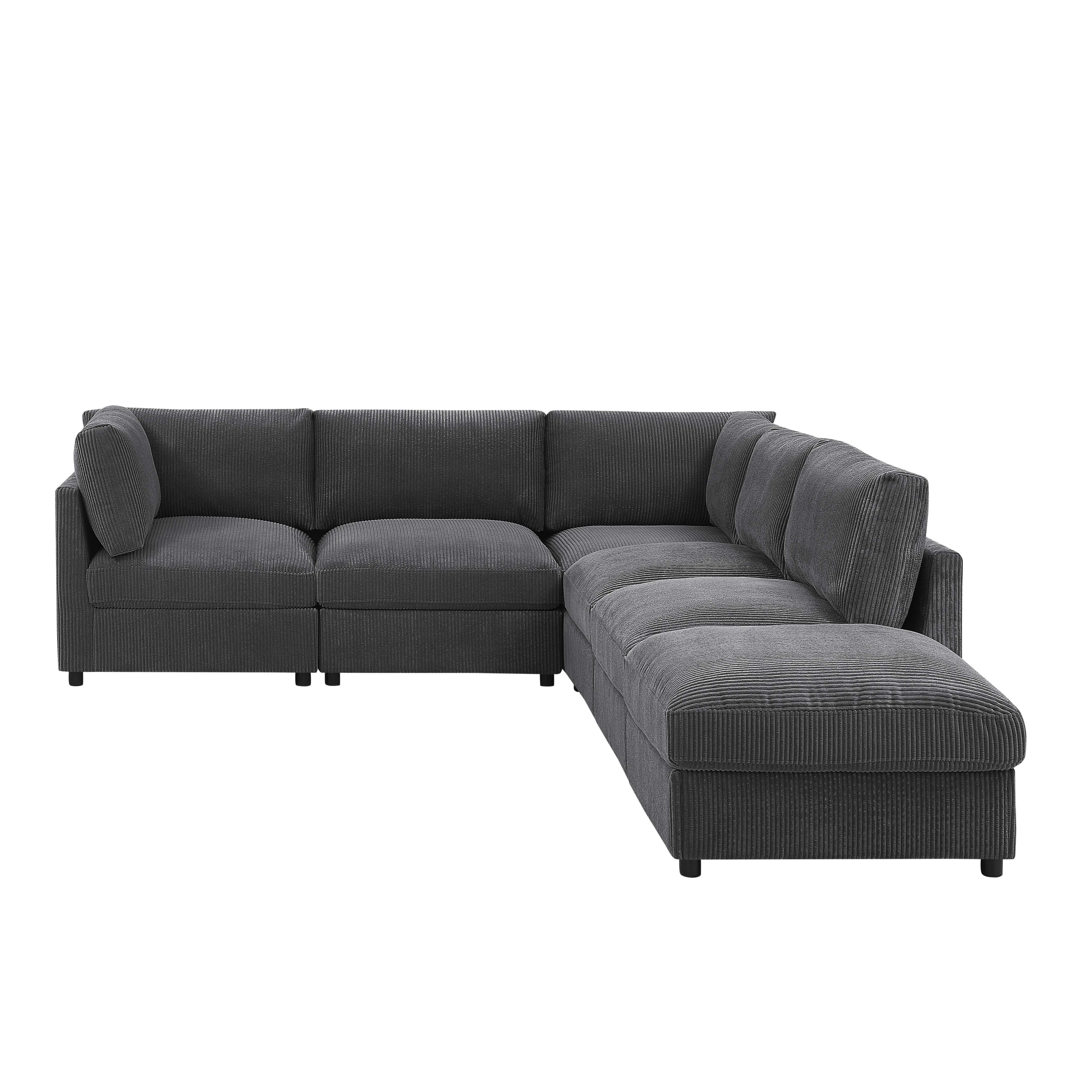 Howcool Cloud Couch Modular Sectional Sofa 6 Seat 127" L Shaped Reversible Convertible Couch, Corduroy Thick Cushion with Movable Ottomans, Washable Removable Cover for Living Room,Black