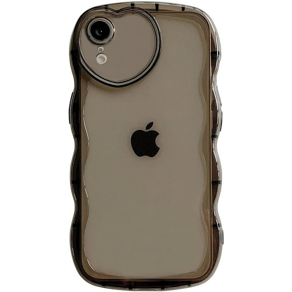 Compatible with iPhone XR Case(6.1"),Cute Clear Love Case,Love-Heart Camera Frame Wavy Edge Transparent Full Protection Soft TPU Shockproof Sturdy Phone Case Cover for Women Girls,Black