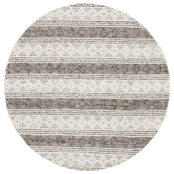 SAFAVIEH Natura Elinor Geometric Striped Area Rug, Ivory/Black, 6' x 6' Round
