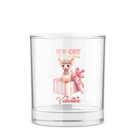My Cat is My Valentine Cute Sphynx in Gift Box 11oz Whiskey Glass Mug Cat Lover Kitten Owner Gifts Idea Whiskey Cocktail Glasses Cup - 3006