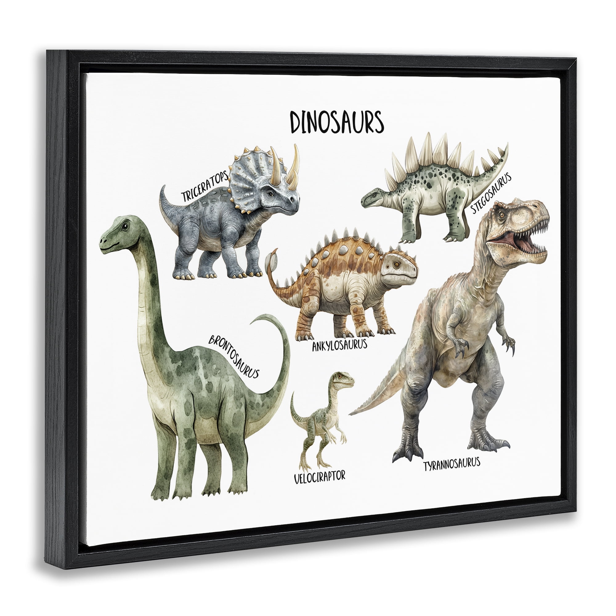 Stupell Industries Meet The Dinosaurs Black Framed Floater Canvas Wall Art, design by Christine Simpson Art