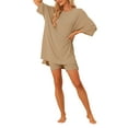 thumbnail image 2 of INSPIRE CHIC Women's Oversized Lounge Set Workout Sweatsuits T-Shirt with Biker Shorts Outfits Sets XL Khaki, 2 of 6