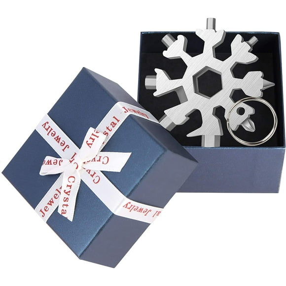 Outil Multifonction pour Flocon de Neige 18 en 1,Mini Multi-Outil Portable en Acier Inoxydable avec Porte-clés pour les Voyages en Plein Air Outil Quotidien(Argent- Coffrets cadeaux)