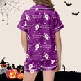 thumbnail image 4 of Shadoumai Silk Halloween Pajamas Button Up Pumpkin Print Button Down Short Sleeve Pjs Silk Tops and Shorts Soft Home Clothes Sleepwear for, 4 of 5
