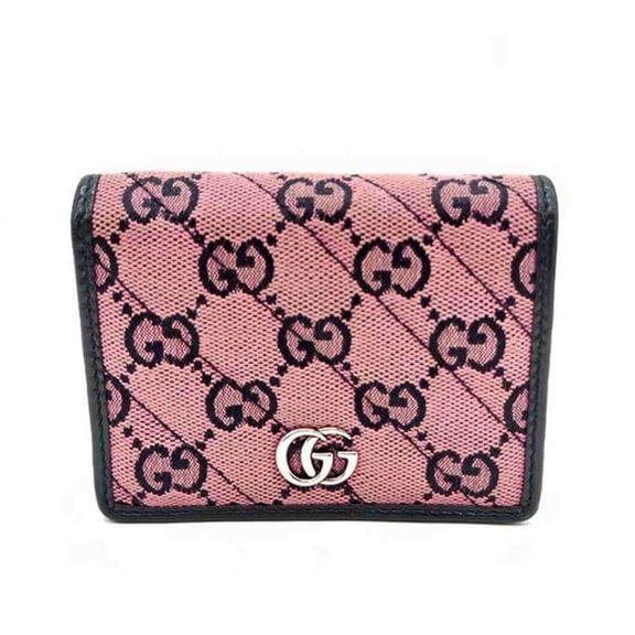 Pre-Owned Gucci GG Marmont Small Wallet, Bifold Mini Double G Canvas, Pink, 466492