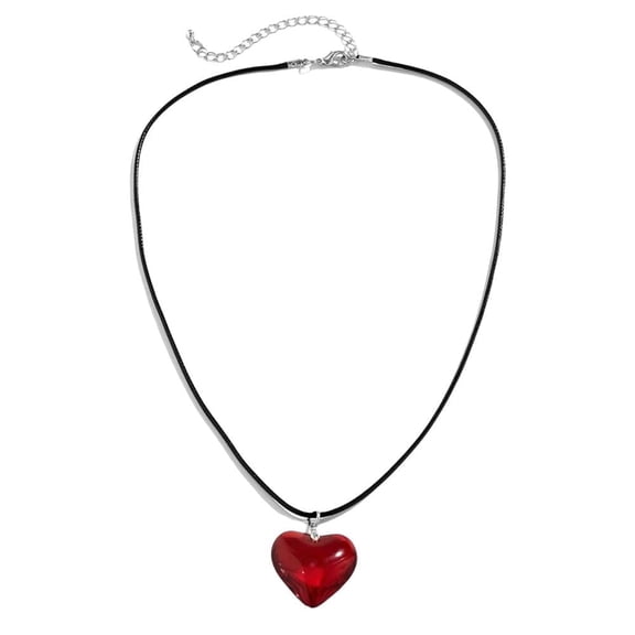 Adjustable Heart Pendant Collarbone Necklace, Colorful Glass Design for Women, Personalized Fashion Accessory, Easy to Mix and Match, Sweet and Cool Style