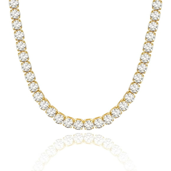 KissYan Tennis Necklace for Women, 14K/White Gold Plated Diamond Cubic Zirconia Baguette Tennis Chain Chunky Choker Necklace Dainty Jewelry Gifts