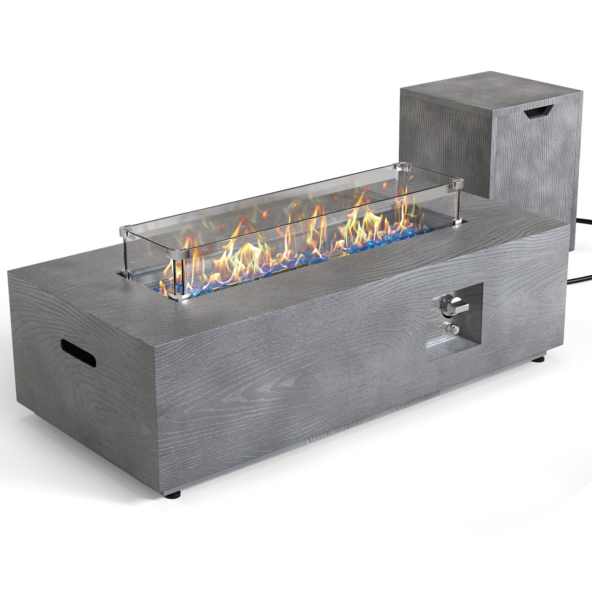 42 in. Retangular Coating Steel Propane Firepit Table, 50,000 BTU Gas Fire Pit Table in Gray Wood Grain