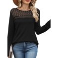 thumbnail image 4 of Long Sleeve Women's Tops Spring Summer Outfits Dressy Casual Blouses Lace Trendy Waffle Knit Shirts Black S, 4 of 8