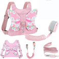 thumbnail image 1 of Correa para niños pequeños + Eslabón de muñeca antipérdida Arnés de seguridad para niños para niños Muñequera para caminar para niños Cinturón de correa auxiliar para niña Tapiz rosa (mariposa) oso de fresa  Hogar, 1 of 2