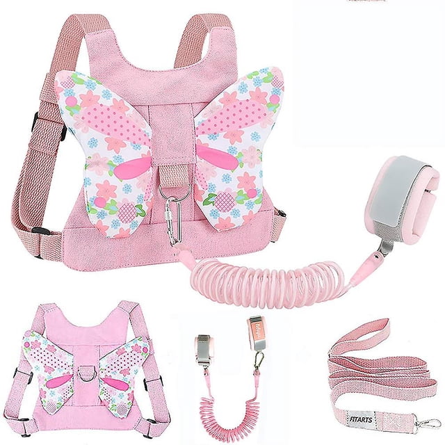 Correa para niños pequeños + Eslabón de muñeca antipérdida Arnés de seguridad para niños para niños Muñequera para caminar para niños Cinturón de correa auxiliar para niña Tapiz rosa (mariposa) oso de fresa Hogar