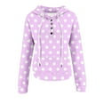 thumbnail image 3 of Brondbend Woman Hoodies Pullover Women Long Sleeved Drawstring Pocket Button Pullover Polka Dot Print Comfortable Oversized Tops Lady Festival Fall Winter Wear Purple, 3 of 5