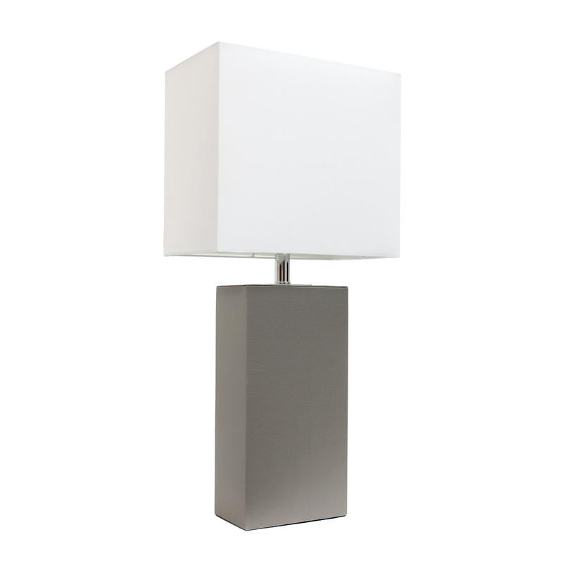 Elegant Designs Modern Leather Table Lamp with White Fabric Shade