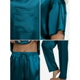 thumbnail image 5 of DAKIMOE Womens Silk Satin Pajama Set Short Sleeve Shirt with Long Pajamas Pant Set Two-piece Pj Sets Soft Sleepwear Loungewear Nightwear Pjs S-2XL, Peacock Blue, M, 5 of 11