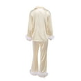 thumbnail image 6 of Women Silk Satin Pajamas Set Button Down Long Sleeve Sleepwear Feather Trim Nightwear Loungewear Pj Set, 6 of 7