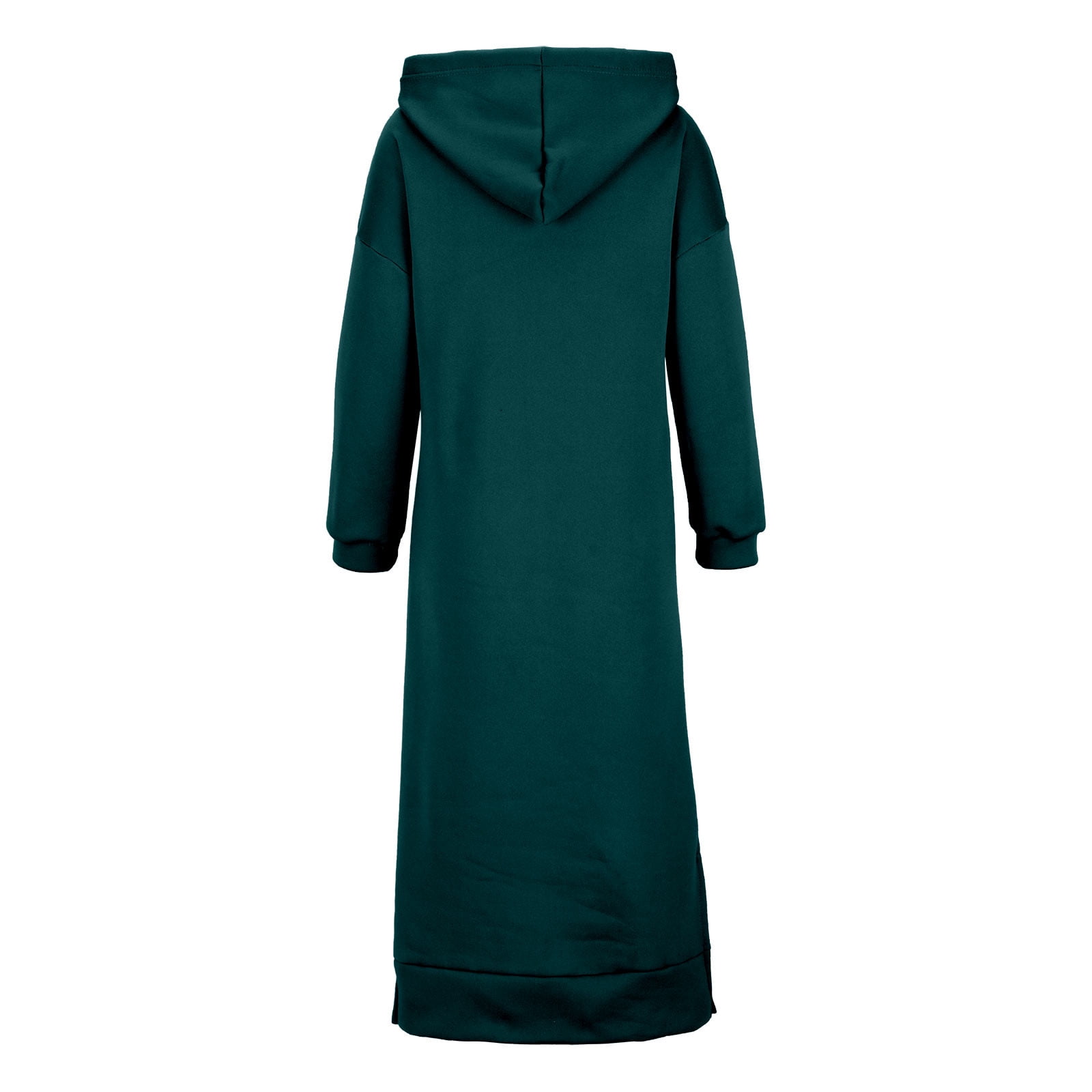 Long Hoodie Sweatshirt Dress with Pockets Cotton Fleece Hooded Pullover Hoody Maxi Dresses for Women Winter Fall (Large, Green)