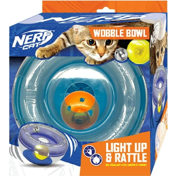 Nerf Cat Wobble Bowl – Light Up & Rattle Cat Toy with LED Ball & Bell Ball, 7 inch