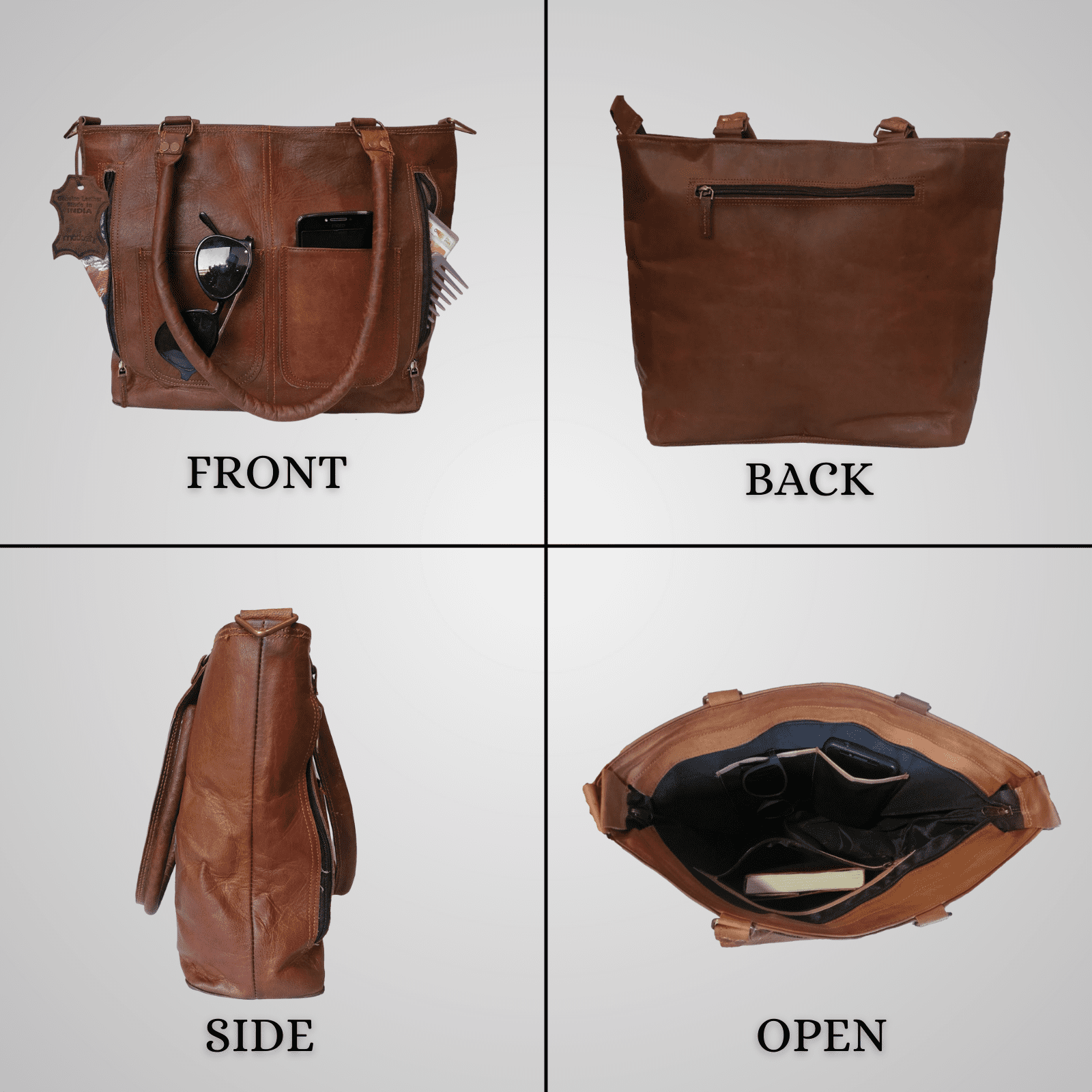 Madosh Genuine Leather Bucket Tote With Detachable Crossbody Bag - Large Brown Handbag For Women