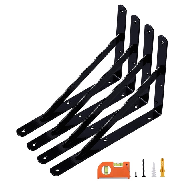 Soportes de estante NEODROP Heavy Duty de acero negro de 30 cm, paquete de 4 unidades