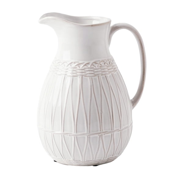 Small White Ceramic Pitcher Vase for Home Decor, 8'' Decorative Jug Vases Gift for Her, Farmhouse Distressed Vases for Flowers, Pampas Grass, Table Centerpieces, Kitchen, Mantel