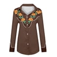 thumbnail image 4 of Retro Cowgirl Shirts for Women Long Sleeve Button Down Western Shirts Spring Fall Country Floral Print Tops Brown S, 4 of 5