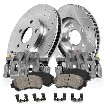 Callahan Brake Parts Brake Kit for Nissan D21 1993-1994, Nissan Frontier 2001-2002 Front Drilled and Slotted Brake Rotors with Ceramic Brake Pads and Brake Calipers EBYK041031