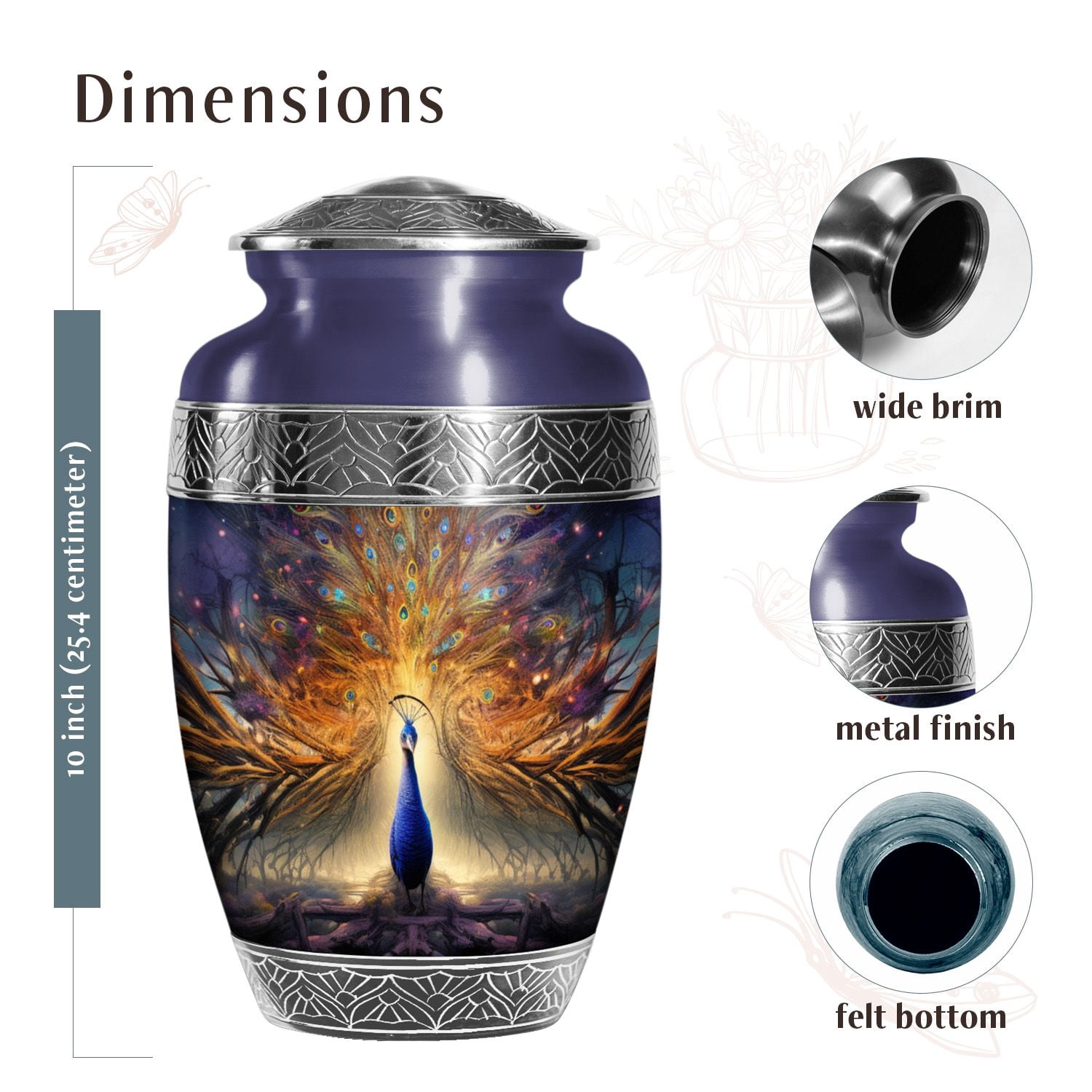 KARYLIZ Peacock Burial Urns For Adult Human Ashes Father & Mother Funeral Urn For Ashes 10 Inch