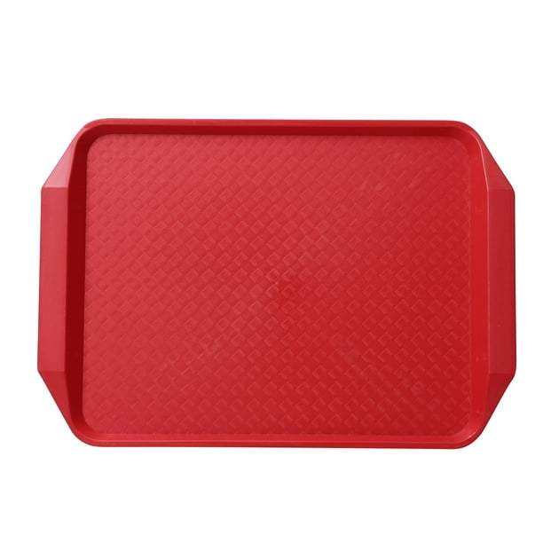 17W X 12L, Serving Trays, Rectangular Fast Food Tray with Handle,  Plastic, Red 