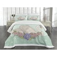 thumbnail image 3 of Ambesonne Queen Quilted Bedspread Set 3 Pcs, Cartoon Swan on Water, Queen Size, Mint Green Beige Coral, 3 of 5