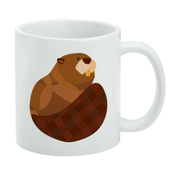 Beaver with Plaid Tail White Mug