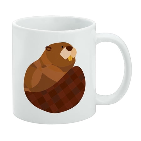 Beaver with Plaid Tail White Mug