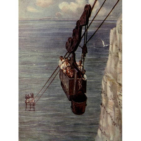 Engineering Wonders of World 1909 Cableway used to build lighthouse at Beachy head Stretched Canvas - Unknown (18 x (Best Place To Jump Off Beachy Head)