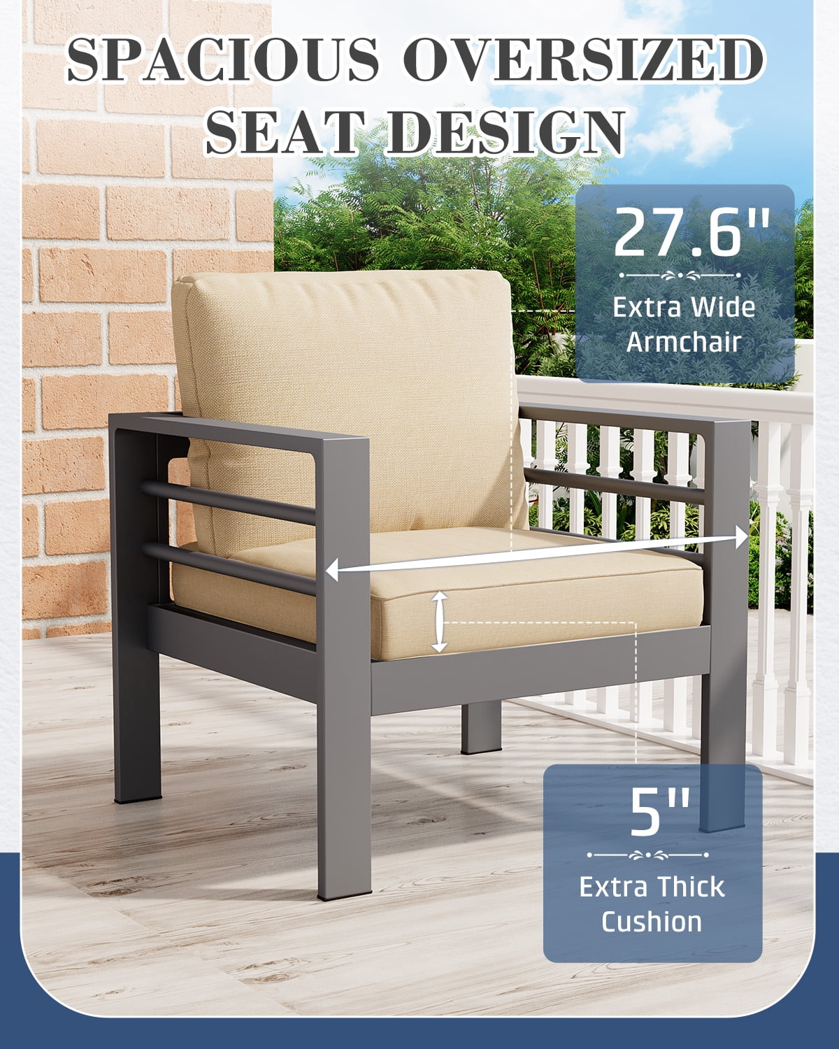 AECOJOY Patio Furniture Set Clearance, 4 Pieces Sectional Outdoor Sofa Chairs, All Weather PE Garden Wicker Rattan Patio Seating Sofas with Cushion, 5 Pillows(Beige)